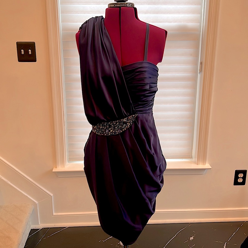 Morel Maxie purple satin one shoulder cocktail dress